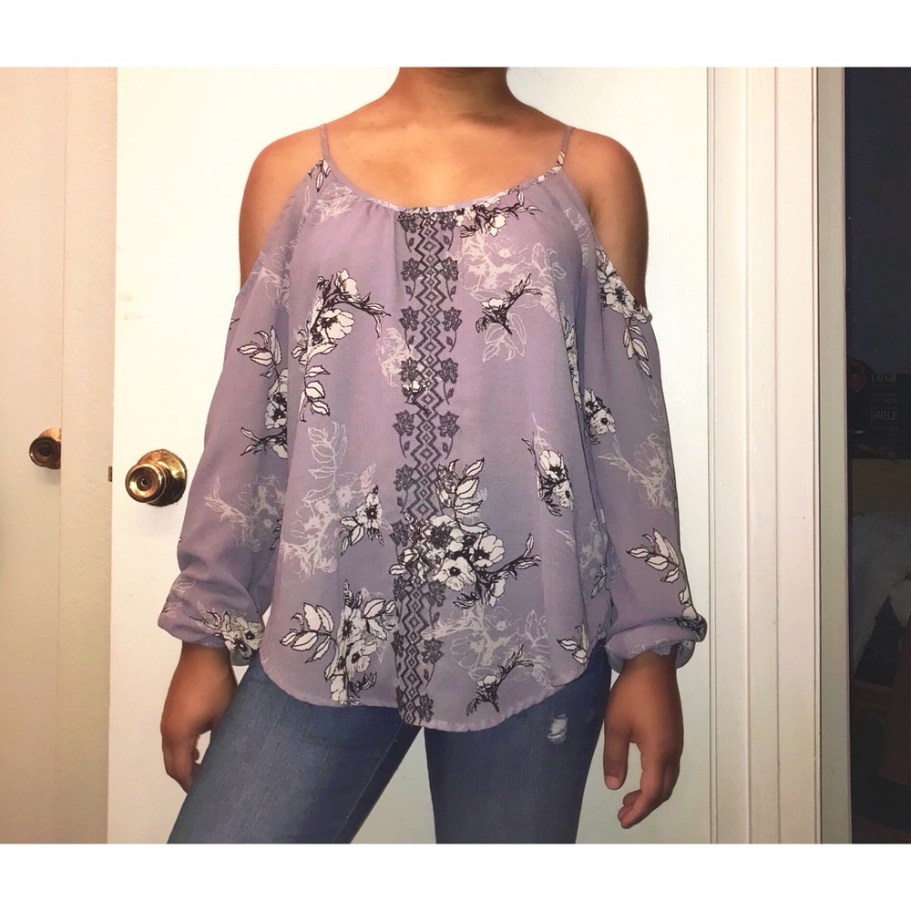 Cold-Shoulder Floral Printed Top
